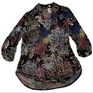NWT Women's Floral Leaf All Over Print Blouse Top Multicolor Small‎